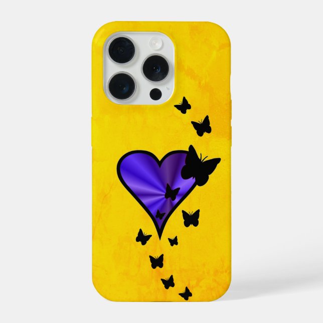 Rainbow Heart und Butterfly iPhone 15 Pro Hülle (Rückseite)