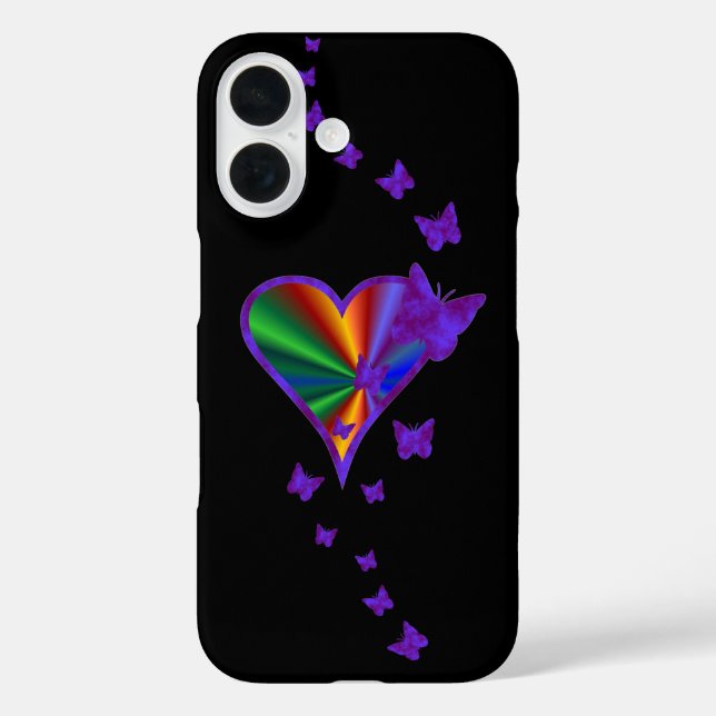 Rainbow Heart und Butterfly iPhone 16 Hülle (Rückseite)