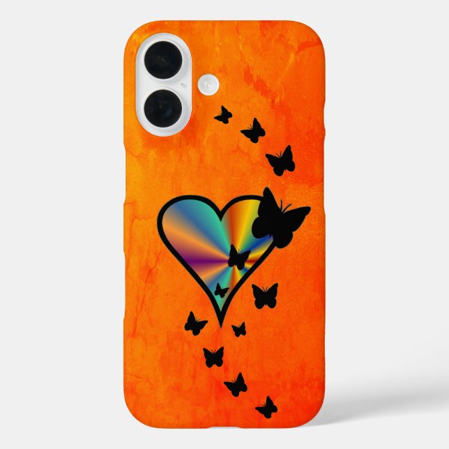 Rainbow Heart und Butterfly iPhone 16 Hülle (Rückseite)