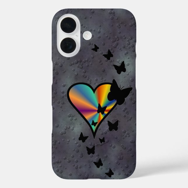 Rainbow Heart und Butterfly iPhone 16 Hülle (Rückseite)
