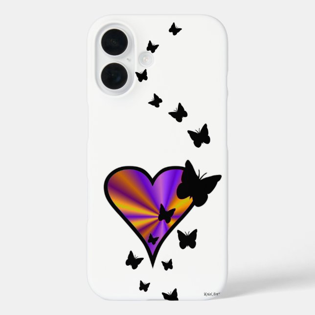Rainbow Heart und Butterfly iPhone 16 Hülle (Rückseite)