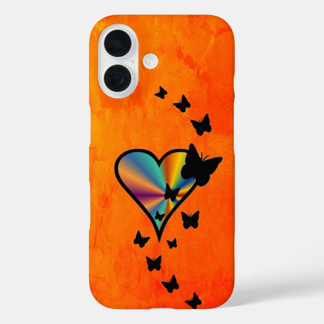 Rainbow Heart und Butterfly iPhone 16 Hülle (Rückseite)