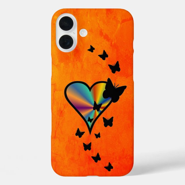 Rainbow Heart und Butterfly iPhone 16 Plus Hülle (Rückseite)