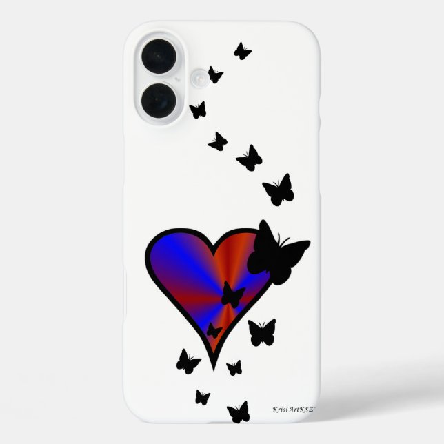 Rainbow Heart und Butterfly iPhone 16 Plus Hülle (Rückseite)
