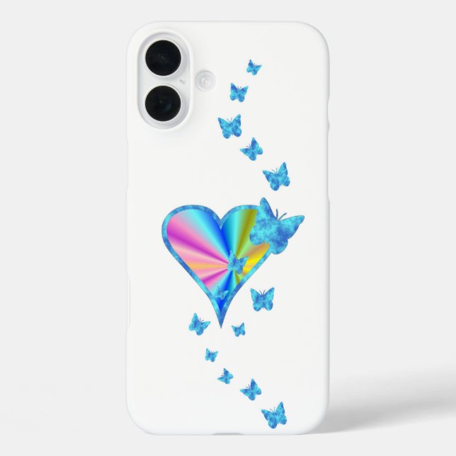 Rainbow Heart und Butterfly iPhone 16 Plus Hülle (Rückseite)