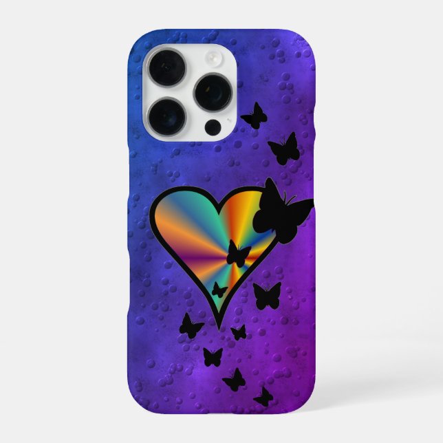 Rainbow Heart und Butterfly iPhone 16 Pro Hülle (Rückseite)