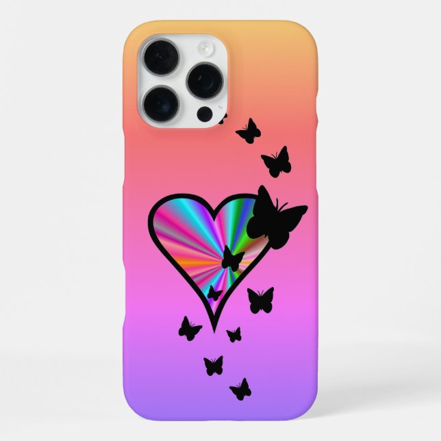 Rainbow Heart und Butterfly iPhone 16 Pro Max Hülle (Rückseite)