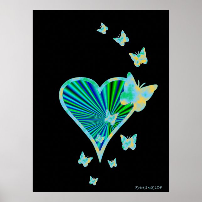 Rainbow Heart und Butterfly Poster (Vorne)