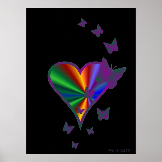 Rainbow Heart und Butterfly Poster (Vorne)