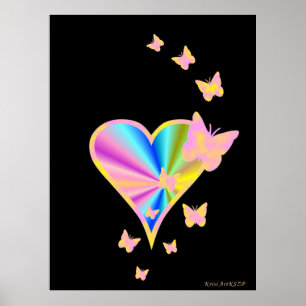 Rainbow Heart und Butterfly Poster
