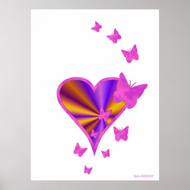 Rainbow Heart und Butterfly Poster (Vorne)