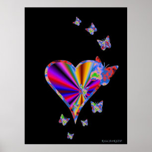 Rainbow Heart und Butterfly Poster