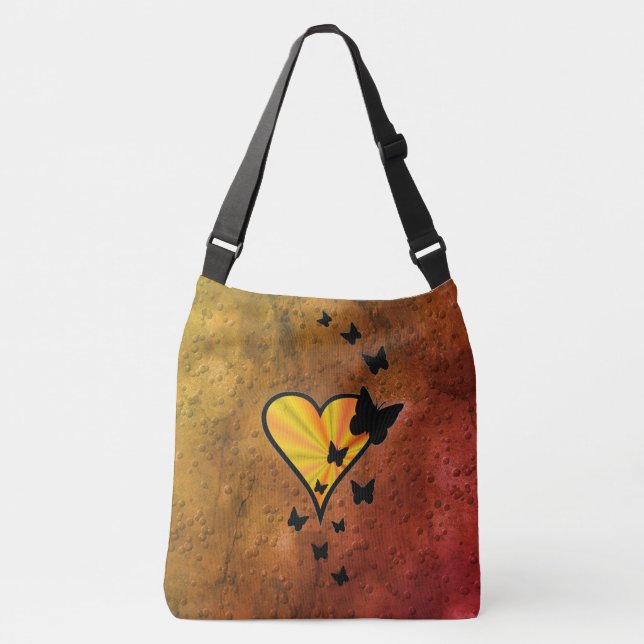 Rainbow Heart und Butterfly Tragetaschen Mit Langen Trägern (Vorderseite)