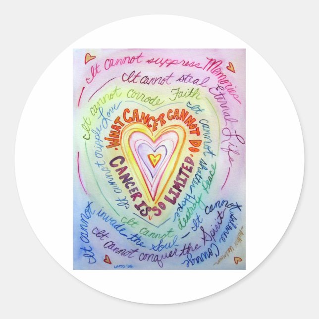 Rainbow Heart, was Krebs nicht tun kann Gedicht au Runder Aufkleber (Vorderseite)
