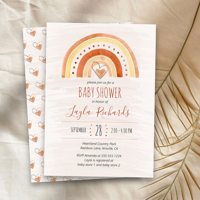 Rainbow Heart Watercolor Wash Neutral Baby Dusche Einladung (Neutral Rainbow baby shower  invitation)
