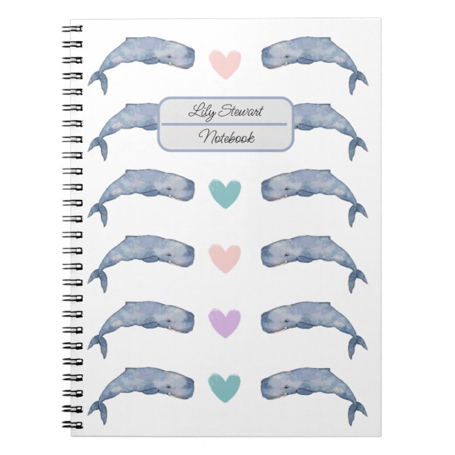 Rainbow Heart Whale Personalisiertes Notebook Notizblock (Vorderseite)
