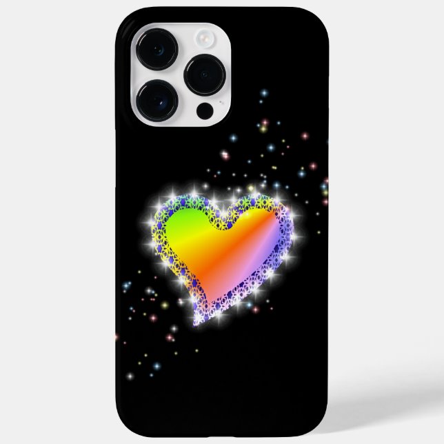 Rainbow Heart with Stars on black Case-Mate iPhone 14 Pro Max Hülle (Rückseite)