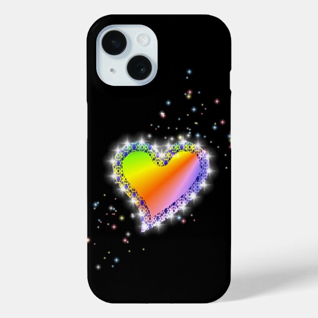 Rainbow Heart with Stars on black Case-Mate iPhone Hülle (Rückseite)