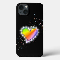 Rainbow Heart with Stars on black