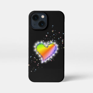 Rainbow Heart with Stars on black iPhone 13 Mini Hülle