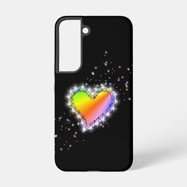 Rainbow Heart with Stars on black Samsung Galaxy Hülle (Rückseite)