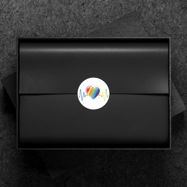 Rainbow Heartbeat | Abstrakter künstlerischer Gay  Runder Aufkleber (Von Creator hochgeladen)