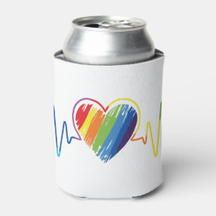 Rainbow Heartbeat Abstraktes Schreibenherz Dosenkühler