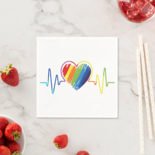 Rainbow Heartbeat Abstraktes Schreibenherz Serviette