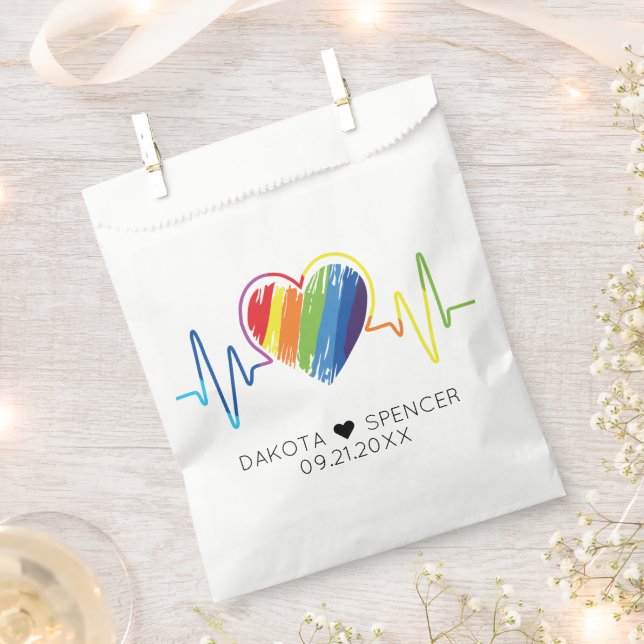 Rainbow Heartbeat | Abstraktes Scribble Herz LGBQ Geschenktütchen (Ausgeschnitten)