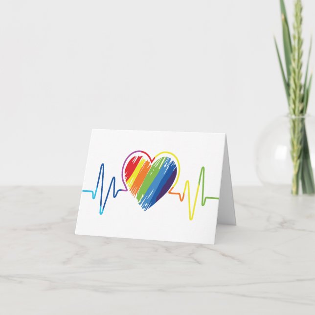 Rainbow Heartbeat | Gay Pride Scribble Heart Foto Karte (Vorderseite)
