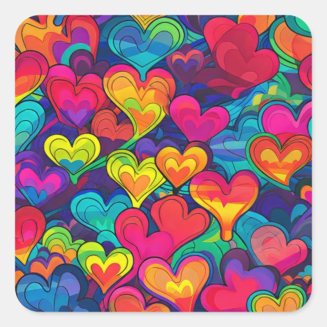 Rainbow Heartbeats | Geschenktasche Quadratischer Aufkleber (Vorderseite)