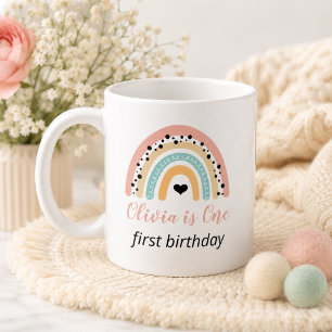 Rainbow & Hearts 1. Geburtstag Party Kaffeetasse