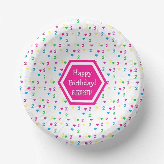 Rainbow Hearts 2. Geburtstag Pappteller (Vorderseite)