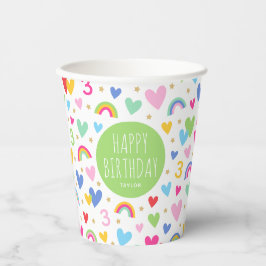 Rainbow Hearts 3. Geburtstag Party Green Custom Pappbecher