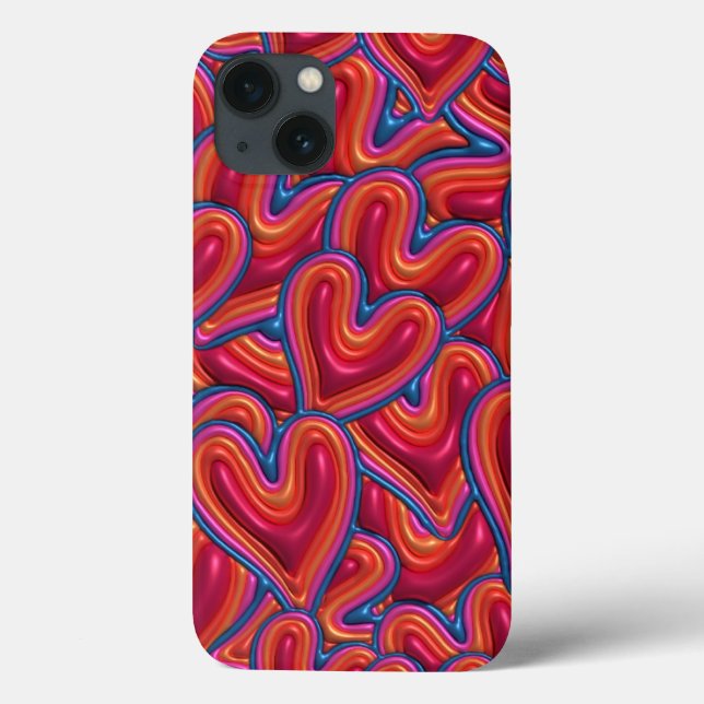 Rainbow Hearts 3D Inflated Puffy IPhone Case (Rückseite)