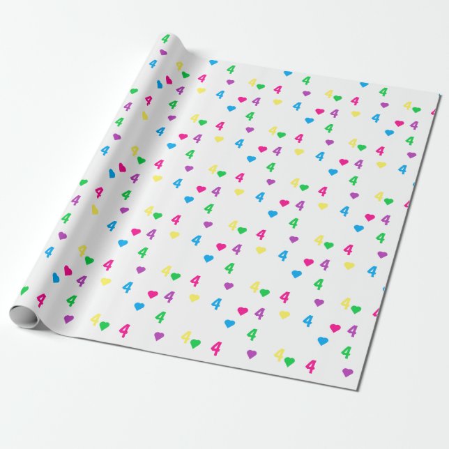 Rainbow Hearts 4. Geburtstag Geschenkpapier (Ungerollt)