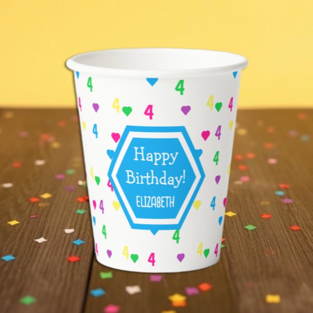 Rainbow Hearts 4. Geburtstag Pappbecher (Von Creator hochgeladen)