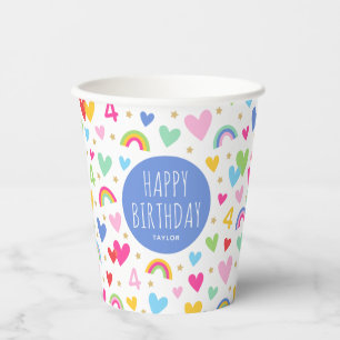 Rainbow Hearts 4. Geburtstag Party Individuelle Na Pappbecher