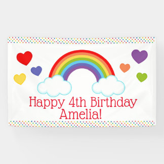 Rainbow Hearts and Dots Girls Geburtstag Banner