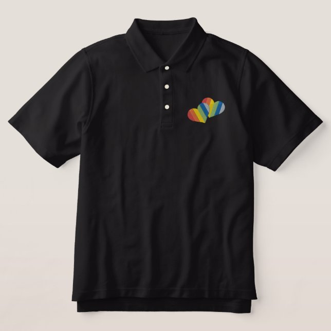 Rainbow Hearts besticktes Polo-Shirt (Design Vorderseite)