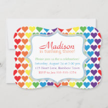 Rainbow Hearts Birthday Einladung