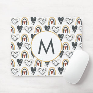 Rainbow Hearts Boho Muster Monogram Initial Mousepad