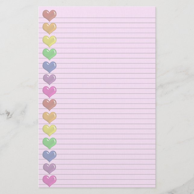 Rainbow Hearts Border optionale Linien Schreibpapi Briefpapier (Vorderseite)