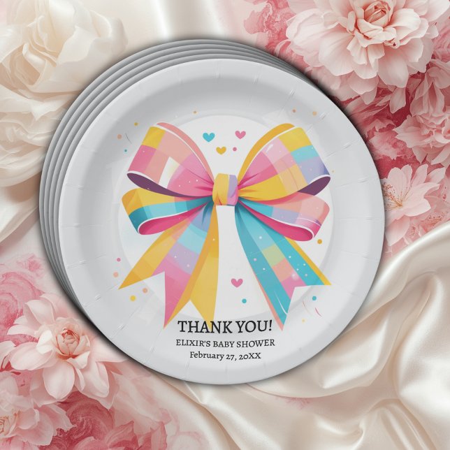 Rainbow Hearts Bow Baby Shower Pappteller (Von Creator hochgeladen)