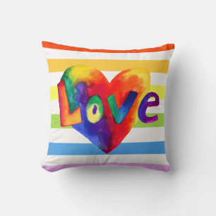 Rainbow Hearts Coussin Avec Le Mot Amour