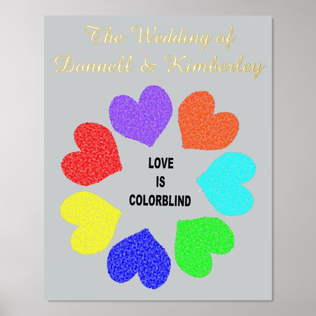 Rainbow Hearts Custom Wedding der interrassischen  Foliendrucke (Vorderseite)