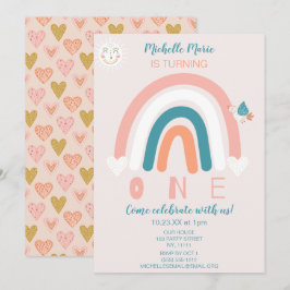 Rainbow Hearts Einladung zum ersten Geburtstag