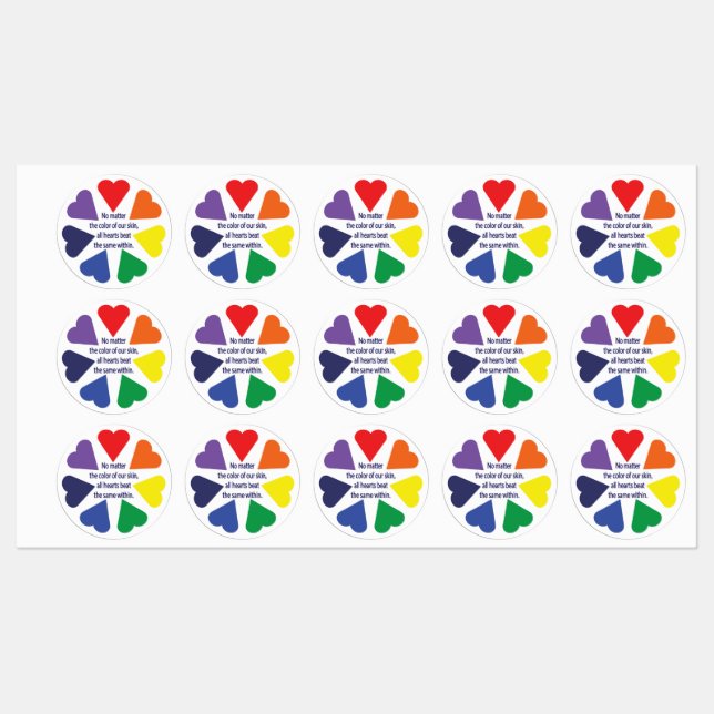 Rainbow Hearts Etiketten (Blatt)