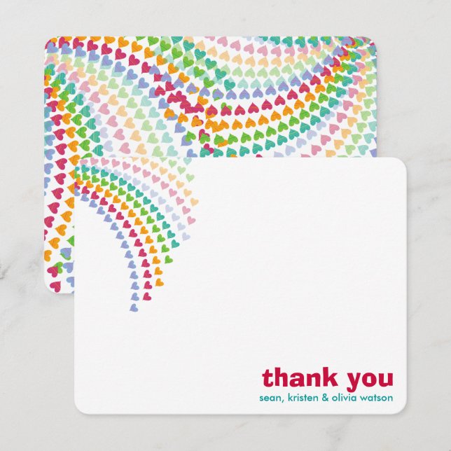 Rainbow Hearts Fun Sprinkles Whimsical Baby Shower Dankeskarte (Vorne/Hinten)