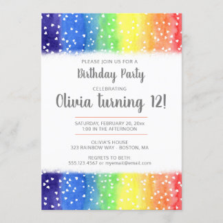 Rainbow Hearts Geburtstagsparty Einladung